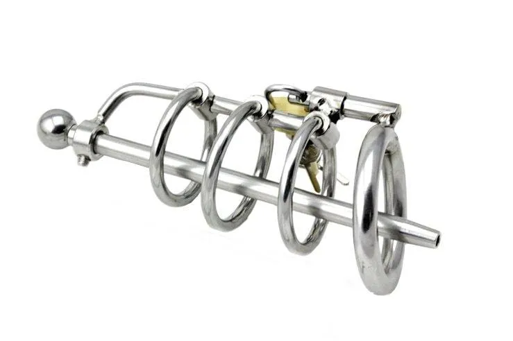 7240AR      Gates of Hell Locking Steel Chastity Device with Removable Adjustable 6” Hollow Urethral Penis Plug