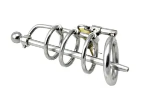 7240AR      Gates of Hell Locking Steel Chastity Device with Removable Adjustable 6” Hollow Urethral Penis Plug