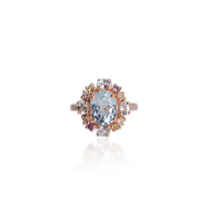 8 x 10 mm. Oval Cut Sky Blue Topaz, Amethyst, Citrine and Peridot Cluster Ring