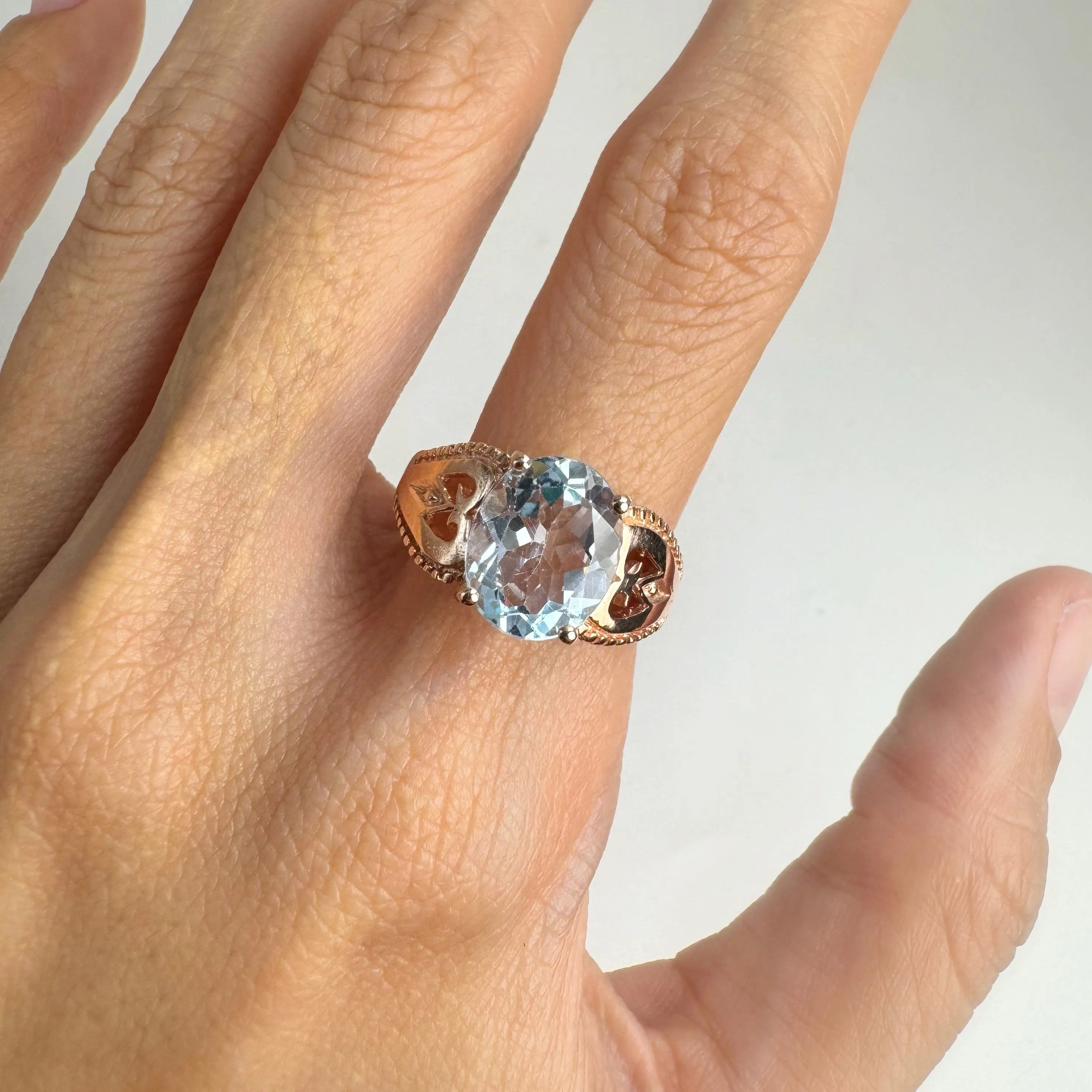 9 x 11 mm. Oval Cut Sky Blue Brazilian Topaz Ring