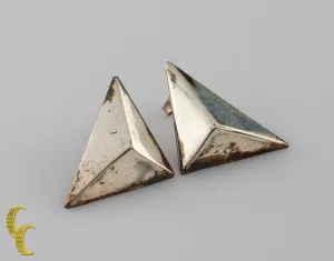 .925 Sterling Silver 3D Geometric Triangle Earrings