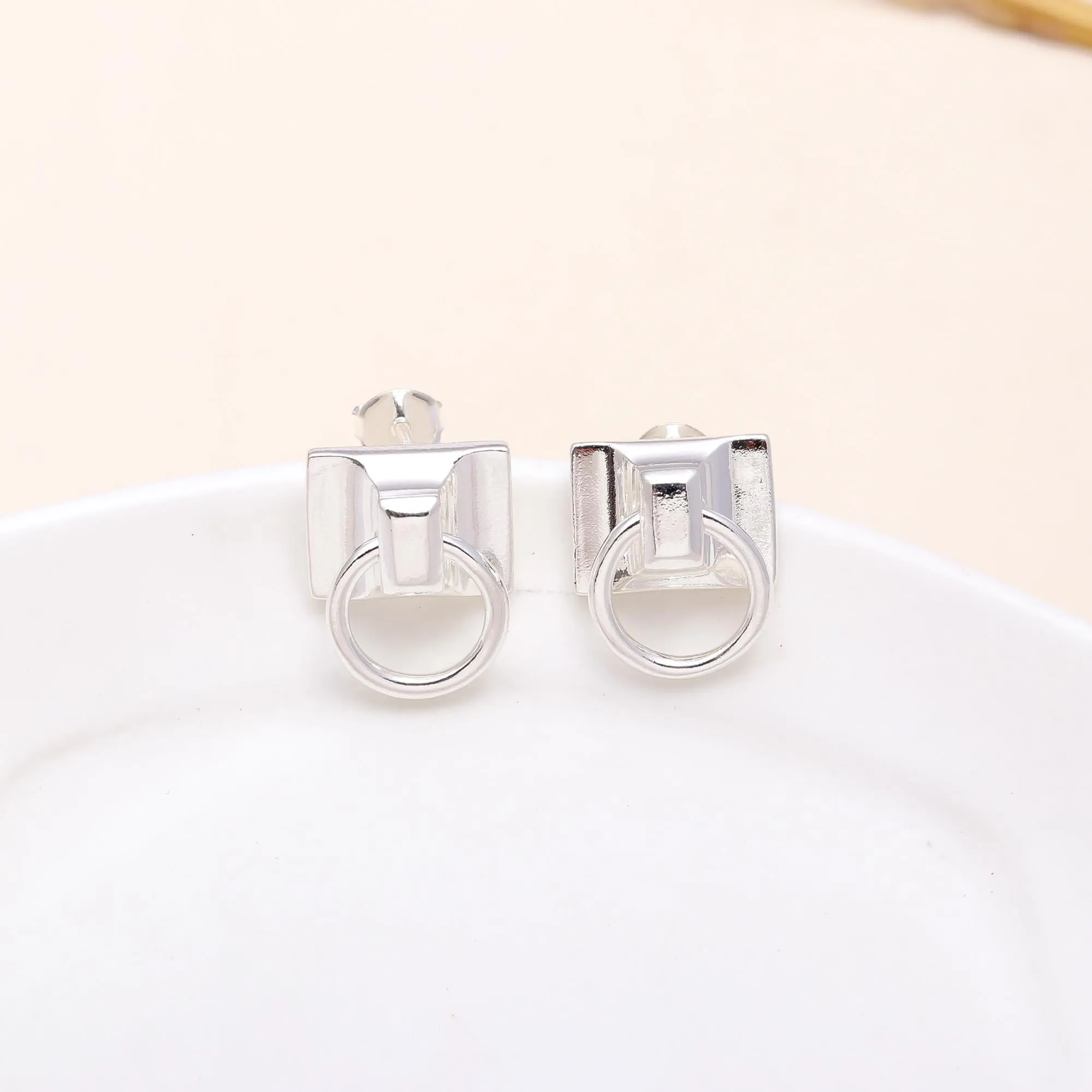 925 Sterling Silver Modern Geometric Stud Earrings