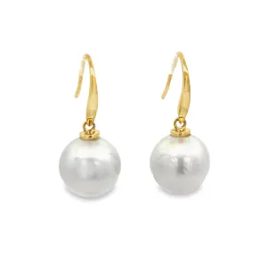 9ct Yellow Gold 9mm Round South Sea Pearl Shepherd Hook Drop Earrings