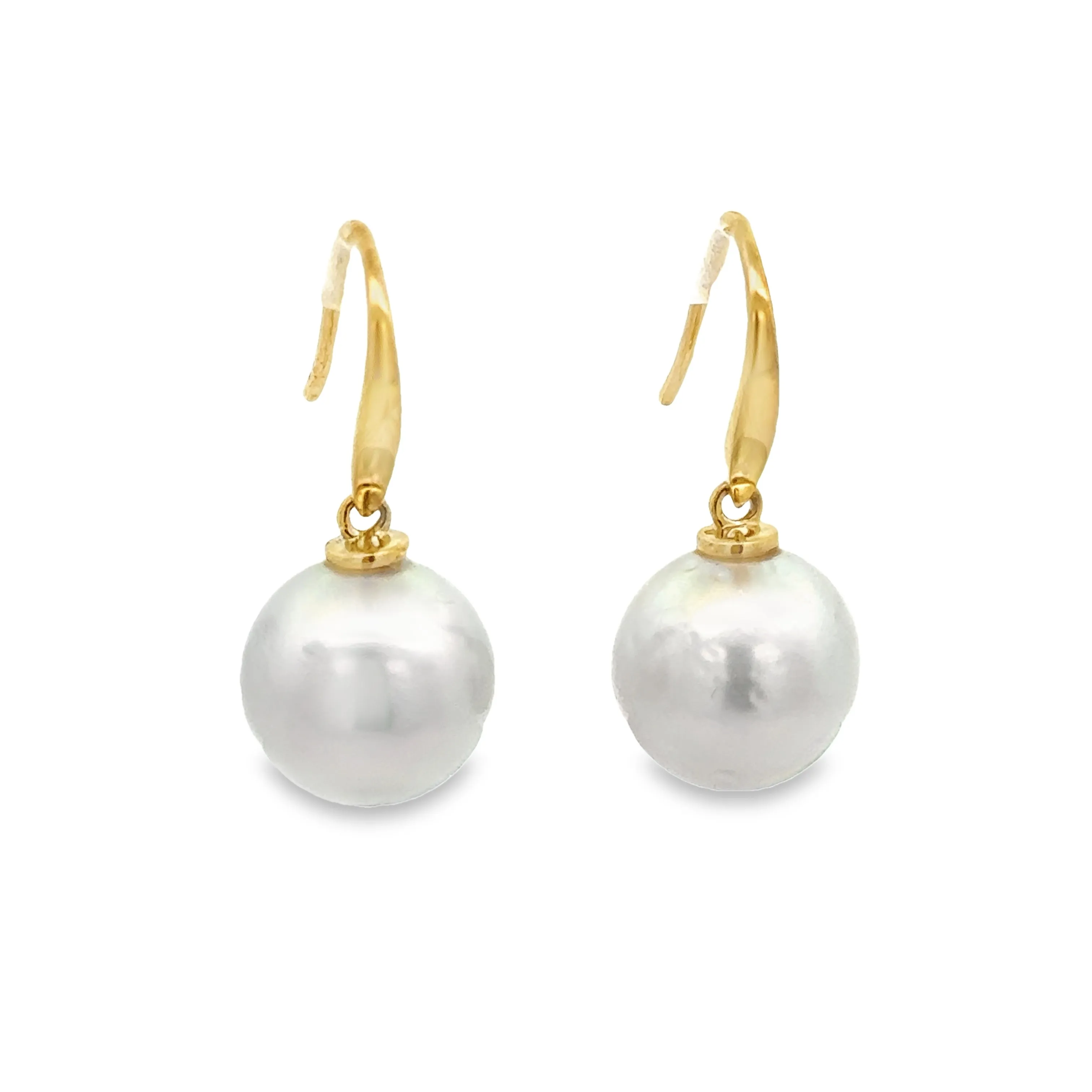 9ct Yellow Gold 9mm Round South Sea Pearl Shepherd Hook Drop Earrings