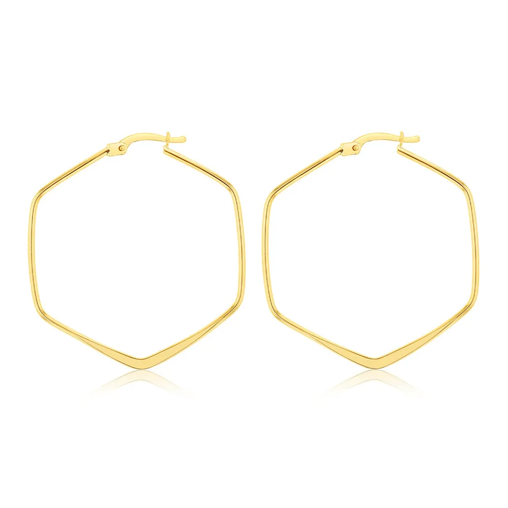 9ct Yellow Gold Geometric 30mm Hoop Earrings