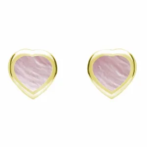 9ct Yellow Gold Pink Mother Of Pearl Small Framed Heart Stud Earrings