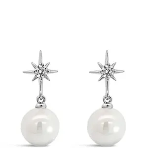 Absolute Silver & Clear Crystal Star Pearl Drop Earrings
