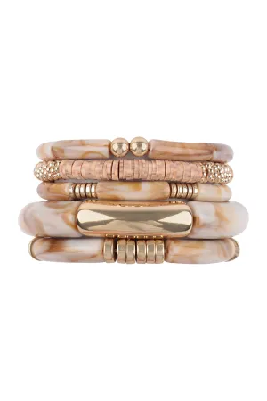 Acetate Tube FIMO Charm Stretch Bracelet Set Natural - Pack of 6