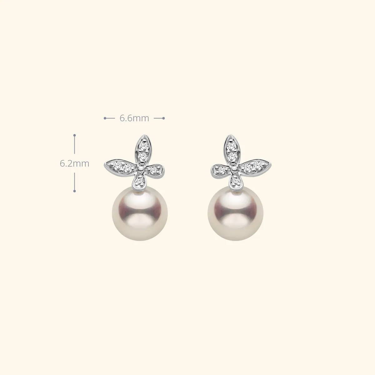 Akoya Pearl 18K Gold Diamond Petite Butterfly Stud Earrings