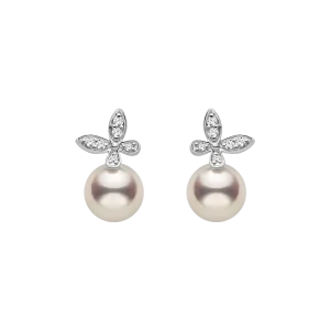 Akoya Pearl 18K Gold Diamond Petite Butterfly Stud Earrings