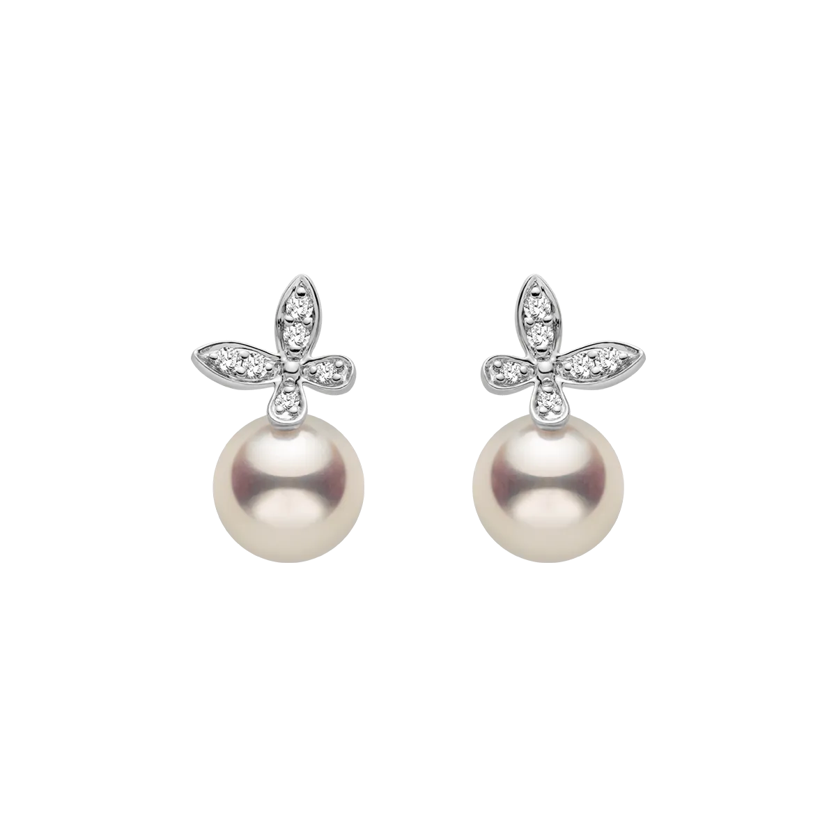 Akoya Pearl 18K Gold Diamond Petite Butterfly Stud Earrings