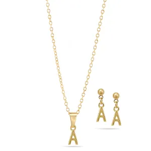 Alphabet "A"  GOLD SMALL PENDANT SHORT NECKLACE AND EARRINGS SET