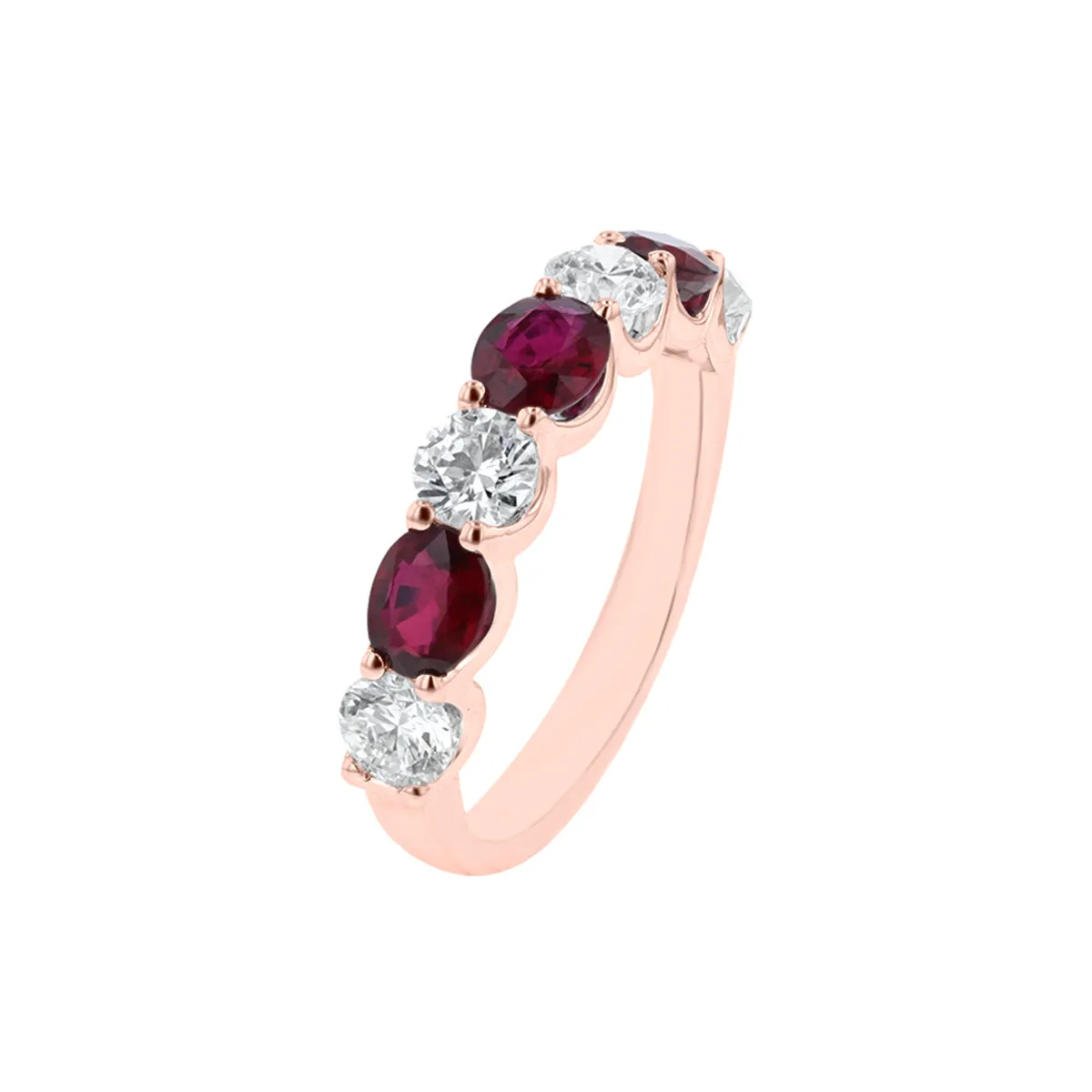 Alternating Round Diamond and Oval Ruby Ring