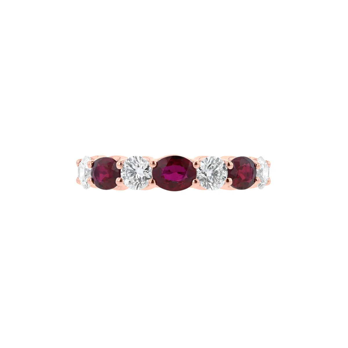 Alternating Round Diamond and Oval Ruby Ring