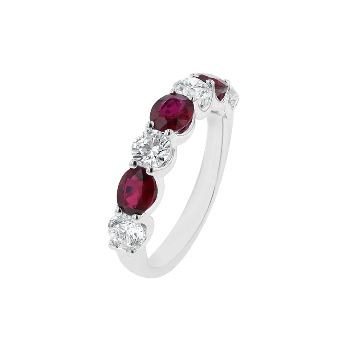 Alternating Round Diamond and Oval Ruby Ring