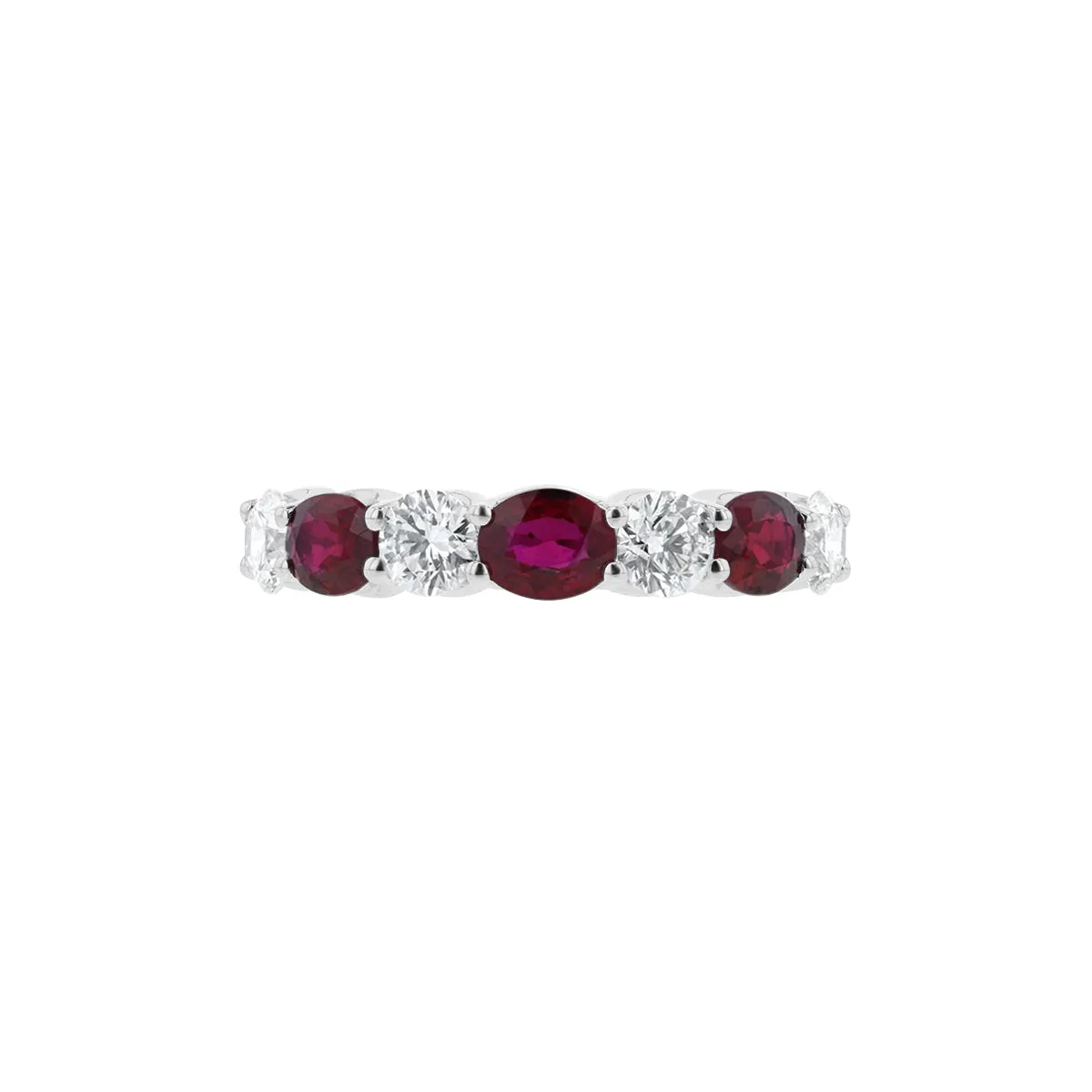 Alternating Round Diamond and Oval Ruby Ring