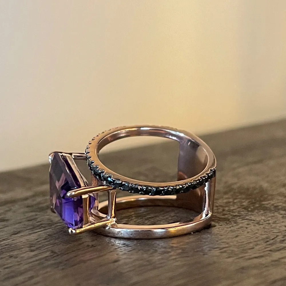 Amethyst & Black Diamond PERA Ring