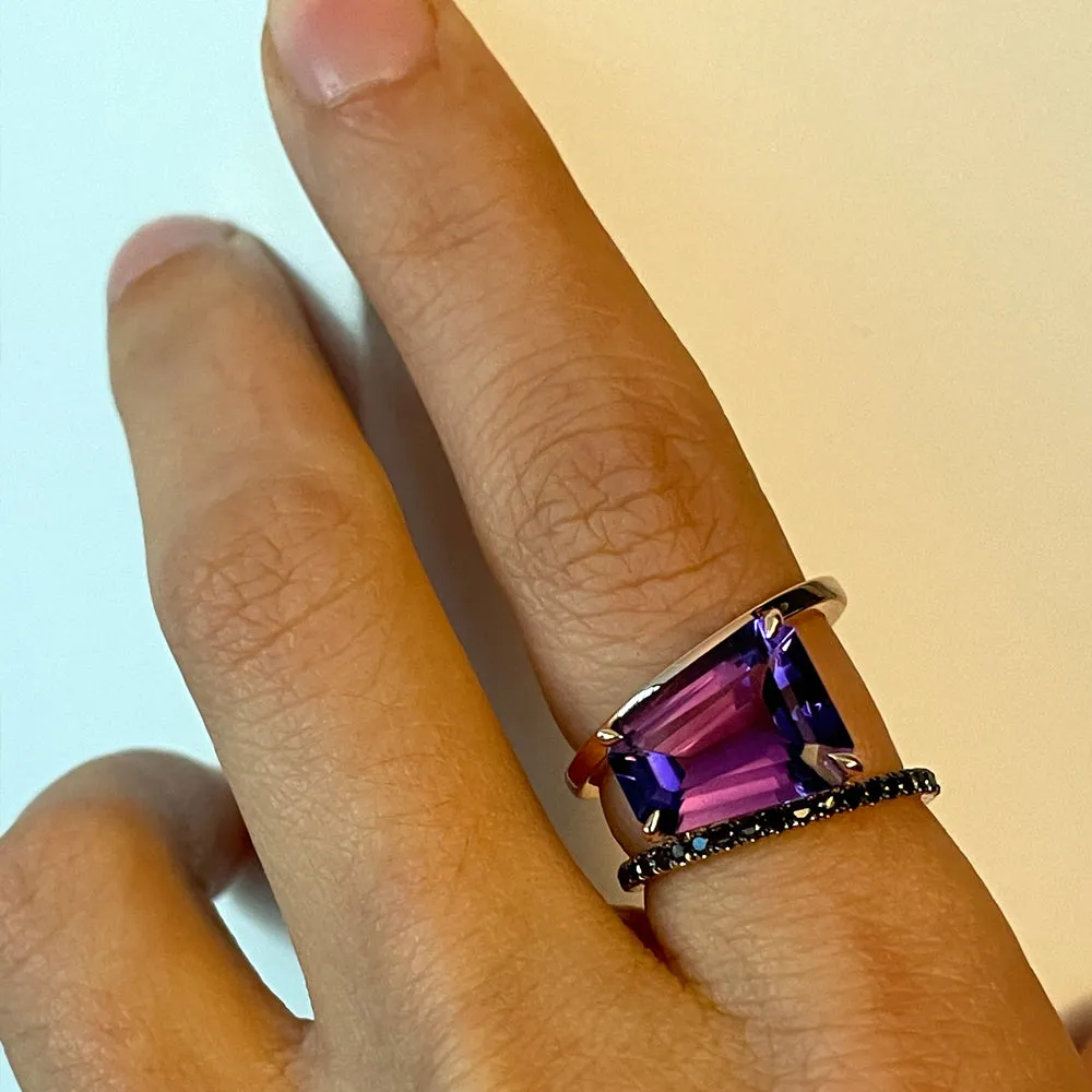 Amethyst & Black Diamond PERA Ring