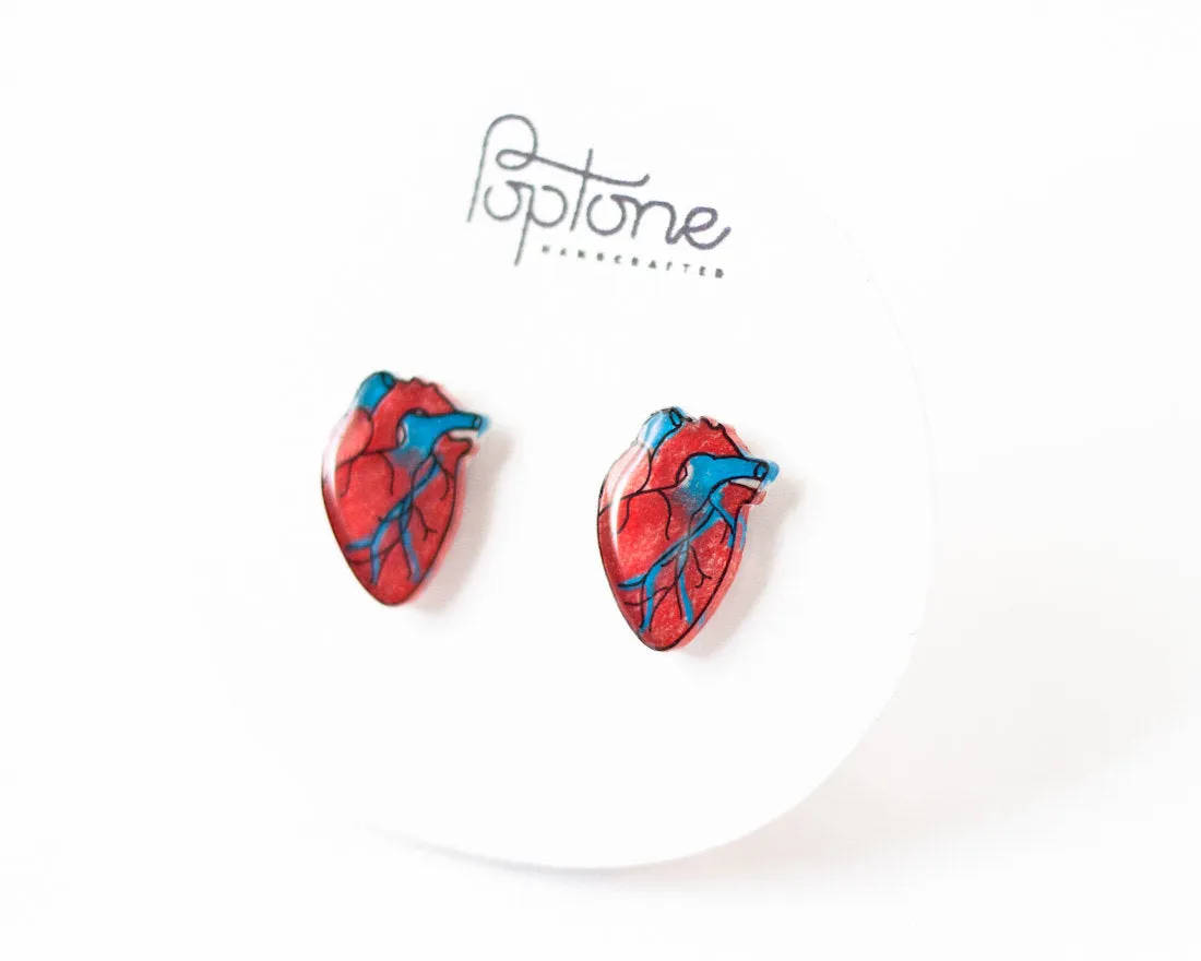 Anatomic Human Heart Stud Earrings