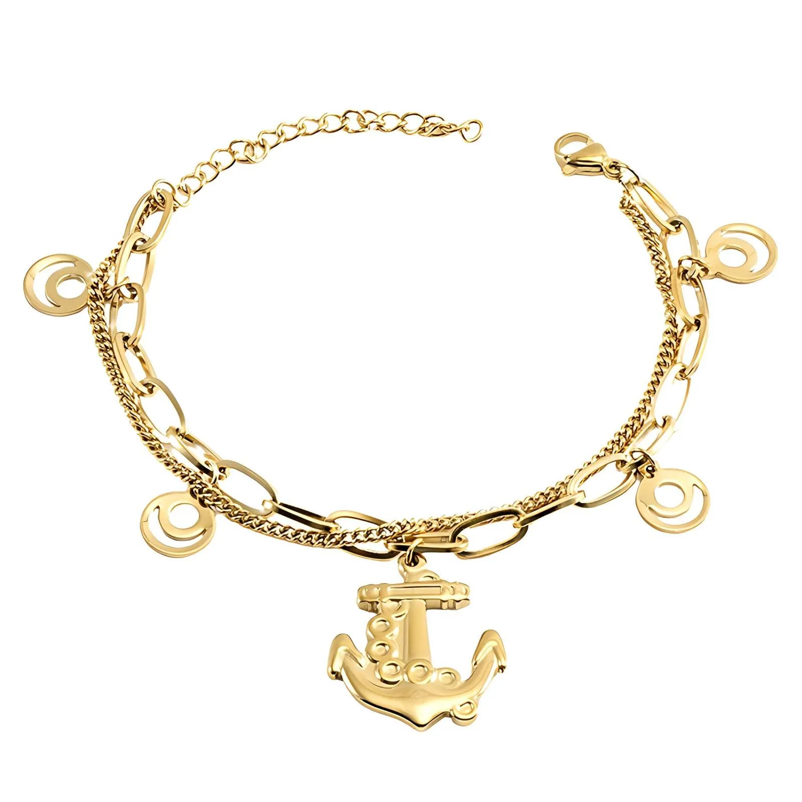 Anchor Charm Chain Bracelet – 18K Gold