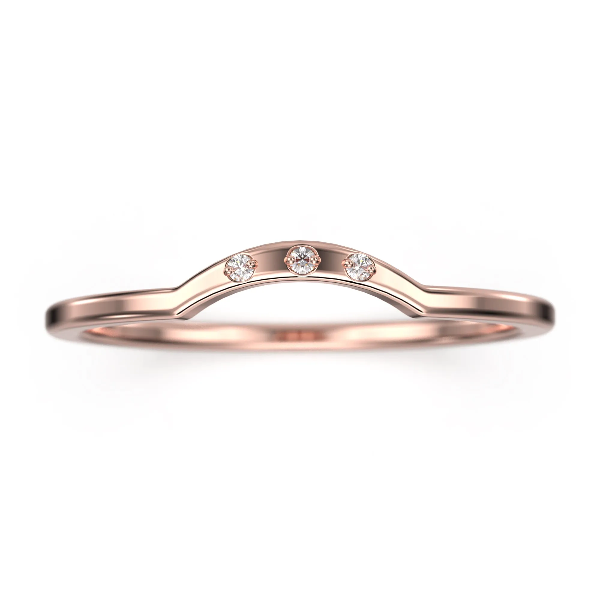 Anniversary Gift 10K/14K/18K Solid Gold Curved Wedding Band With Round Cut Moissanite Diamond