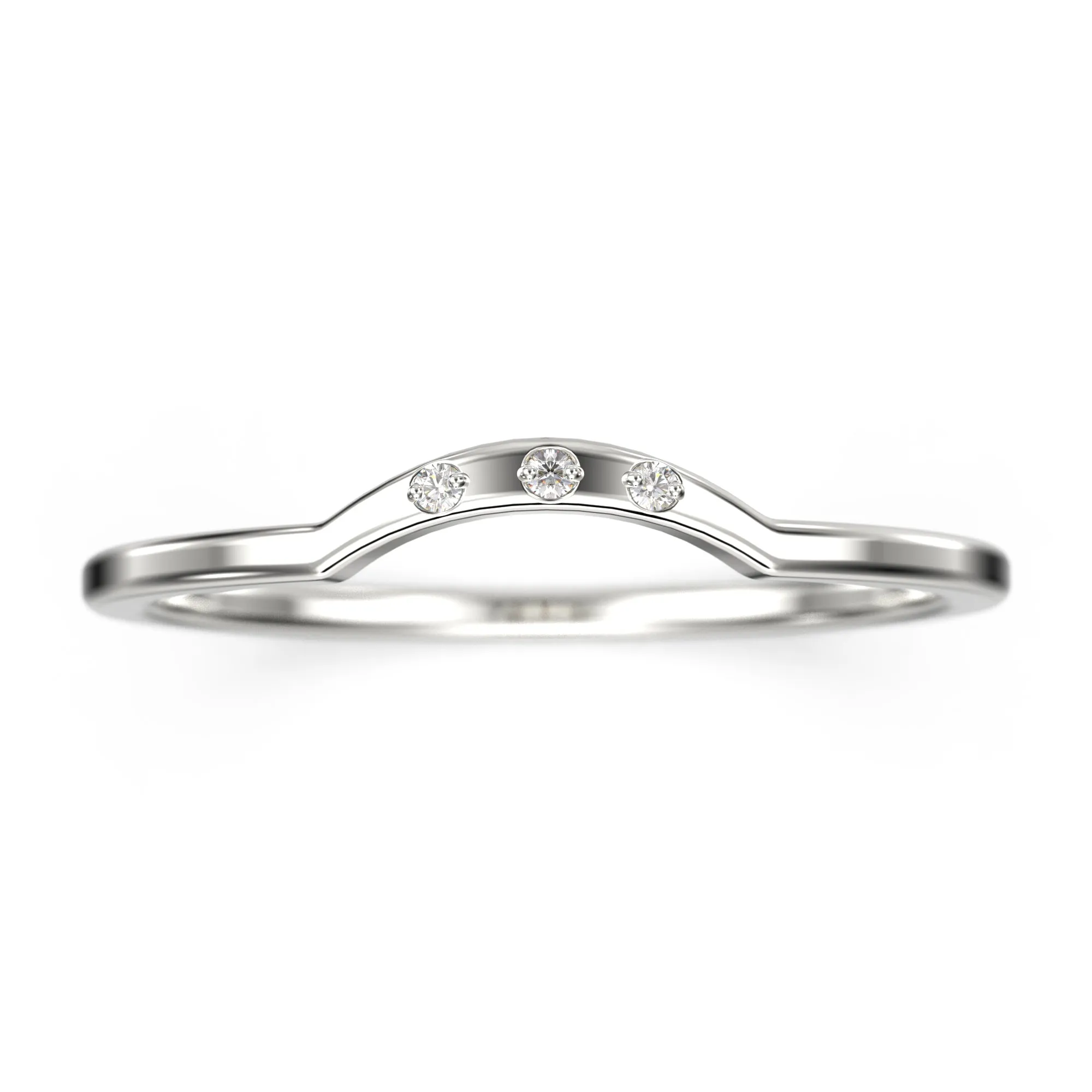 Anniversary Gift 10K/14K/18K Solid Gold Curved Wedding Band With Round Cut Moissanite Diamond