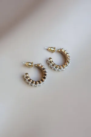 Antique Gold Hoops with Pearl Accents