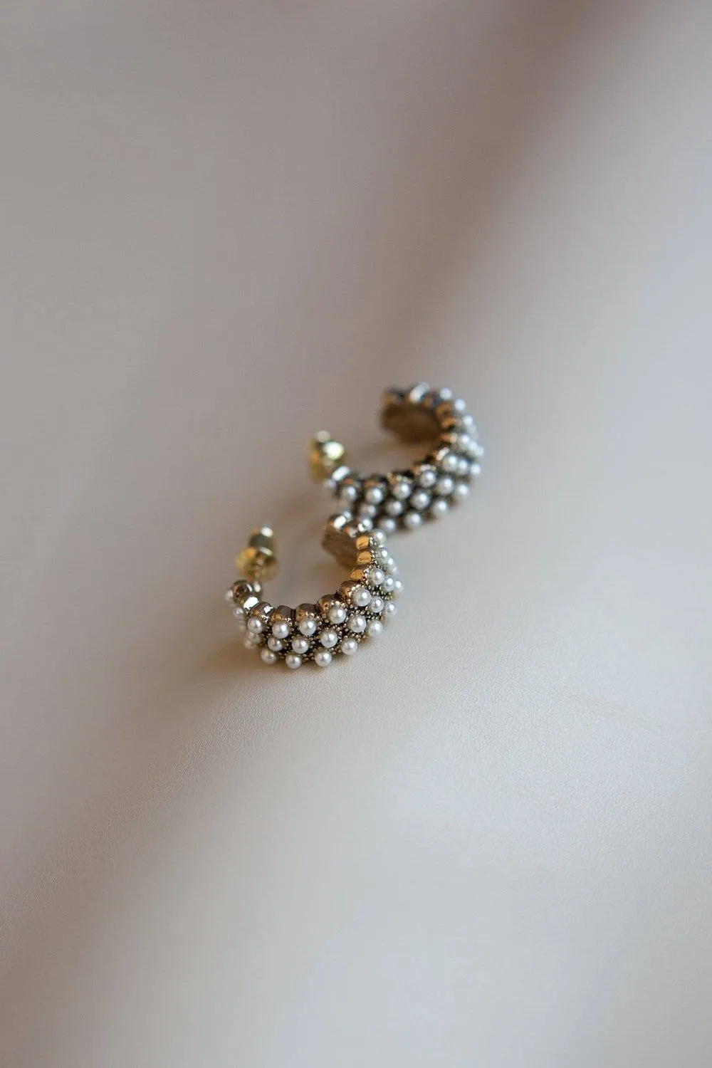 Antique Gold Hoops with Pearl Accents