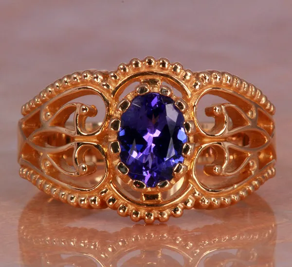 Antique Style Tanzanite Ring Set With an Oval Tanzanite