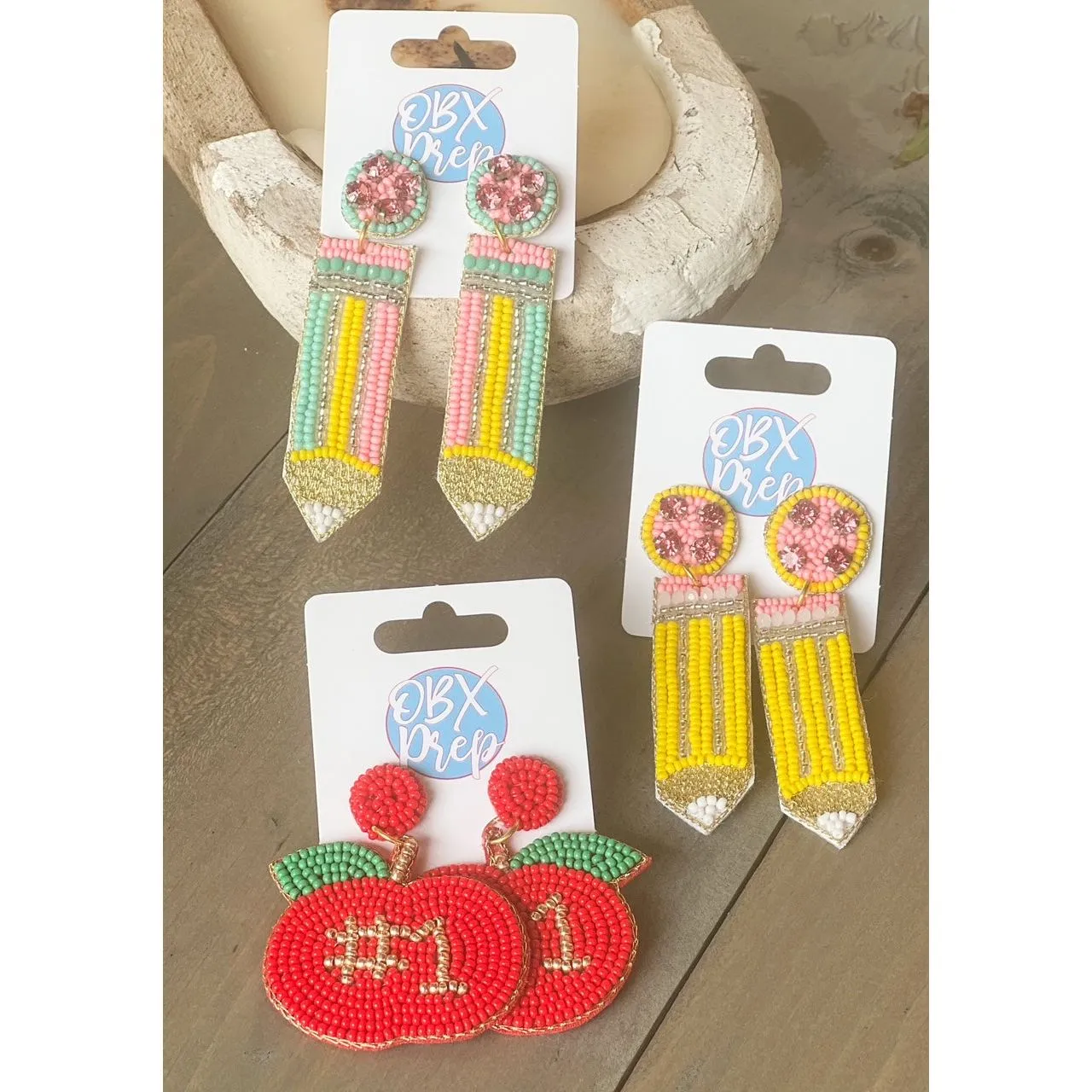 Apple #1 Seed Beaded Drop Earrings