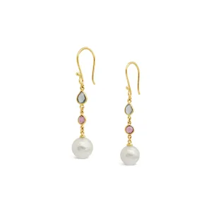 Aqua Rosa Earrings in Gold with South Sea Pearls