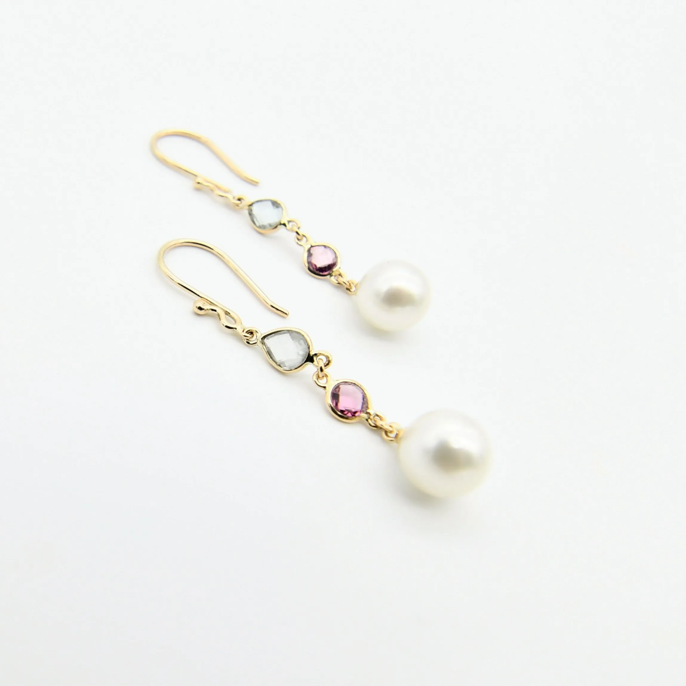 Aqua Rosa Earrings in Gold with South Sea Pearls
