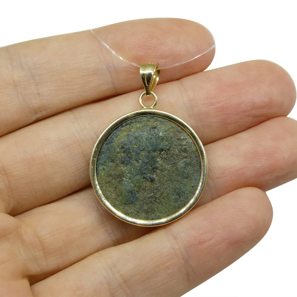 Authentic Ancient Marcus Aurelius Coin Pendant in 14K Yellow Gold