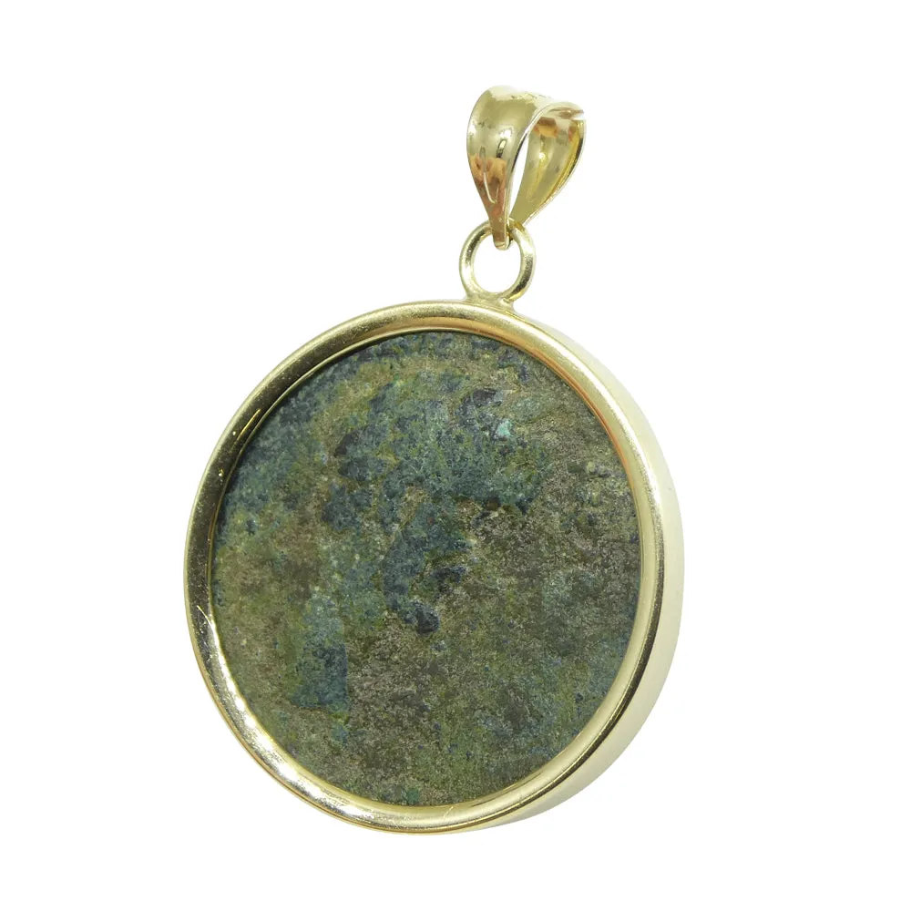 Authentic Ancient Marcus Aurelius Coin Pendant in 14K Yellow Gold