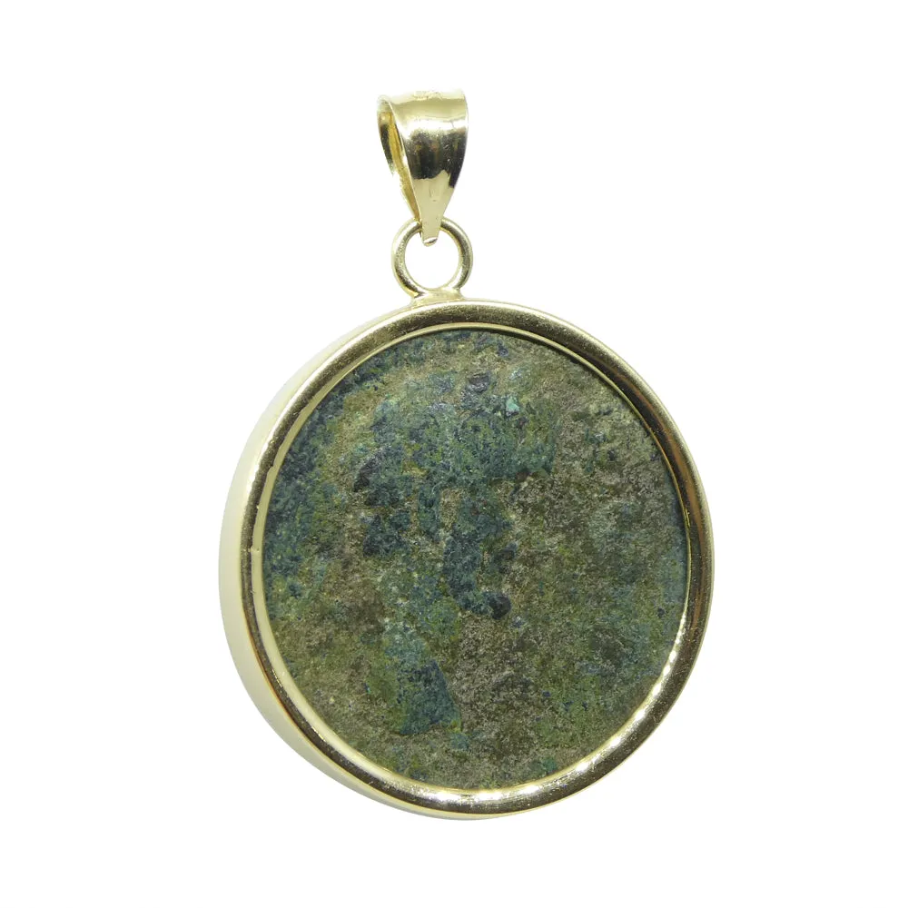 Authentic Ancient Marcus Aurelius Coin Pendant in 14K Yellow Gold