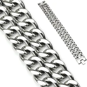Awesome Stainless Steel 9" Wide Gauge Double Row Cuban Link Bracelet.