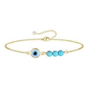 Azure Trio Evil Eye Bracelet – 18K Gold