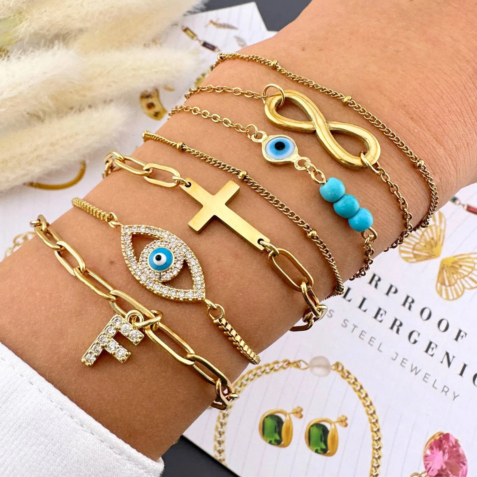 Azure Trio Evil Eye Bracelet – 18K Gold