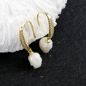 Baguette Gems Cluster Pearl Skull Earrings