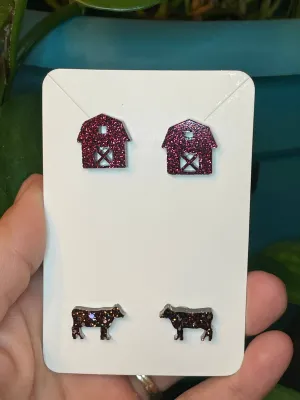 Barn Cow Stud Earrings ranch punchy western: Brown cow
