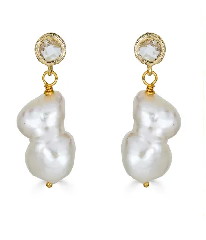 Baroque Pearl Crystal Post Earring