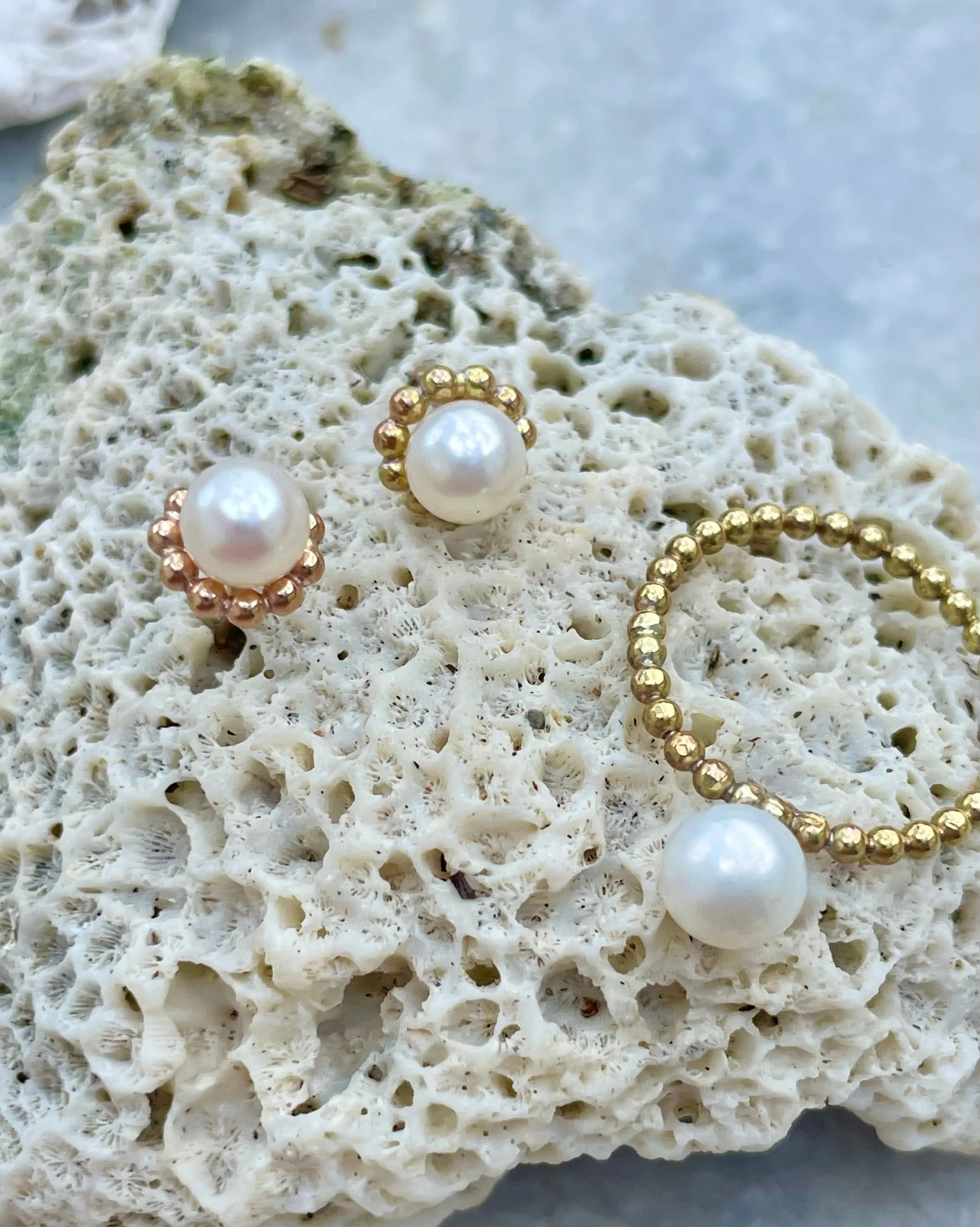 Bead Flower Pearl Earrings