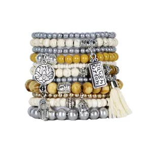 Beaded Bracelets Set of 11 Stretch Bracelets Bohemian Buddha Themed