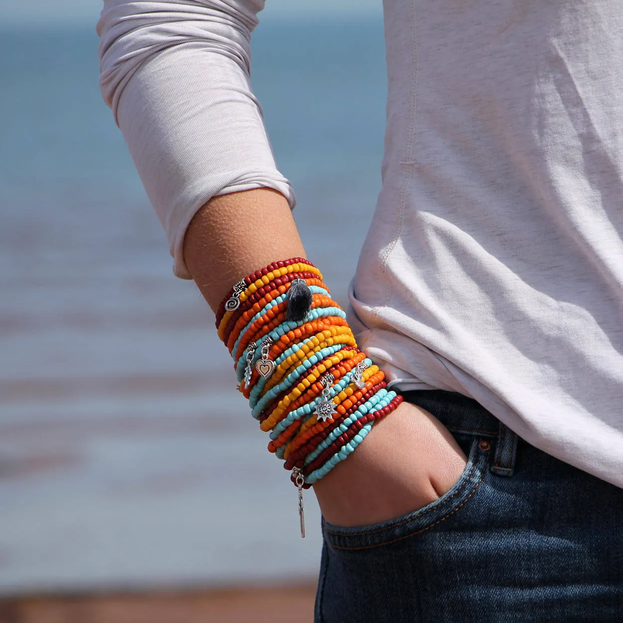 Beaded Bracelets Set of 30 Seed Bead Stretch Bracelets Bohemian Southwestern Themed