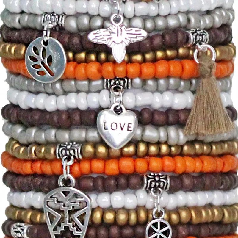 Beaded Bracelets Set of 30 Seed Bead Stretch Bracelets Bohemian Southwestern Themed