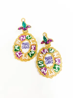 Beaded King Cake Drop Earrings