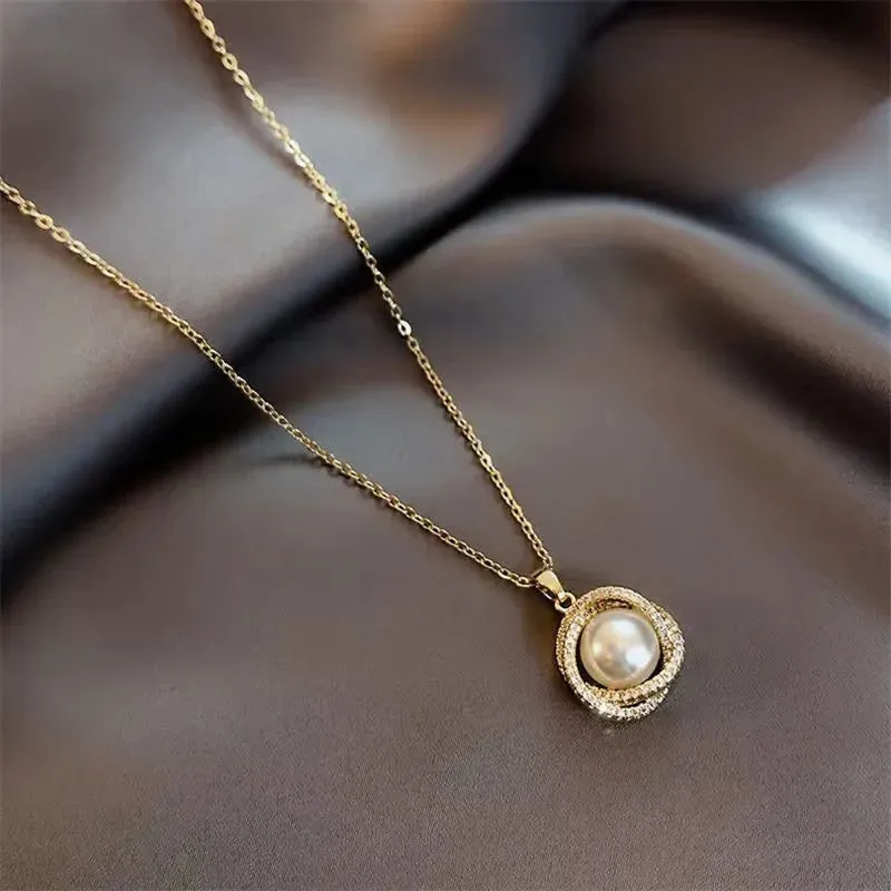 Beads Women's Neck Chain Kpop Pearl Pendant Necklace Gold Color Goth Chocker Jewelry Pendant Necklaces