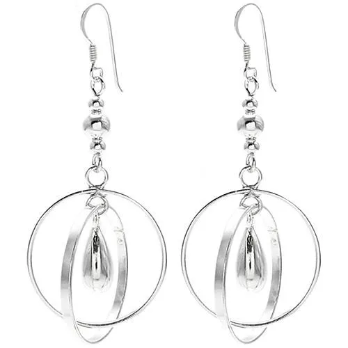 Beautiful and Unique Sterling Silver Teardrop Hanging Inside Interlocking Rings Hook Earrings.