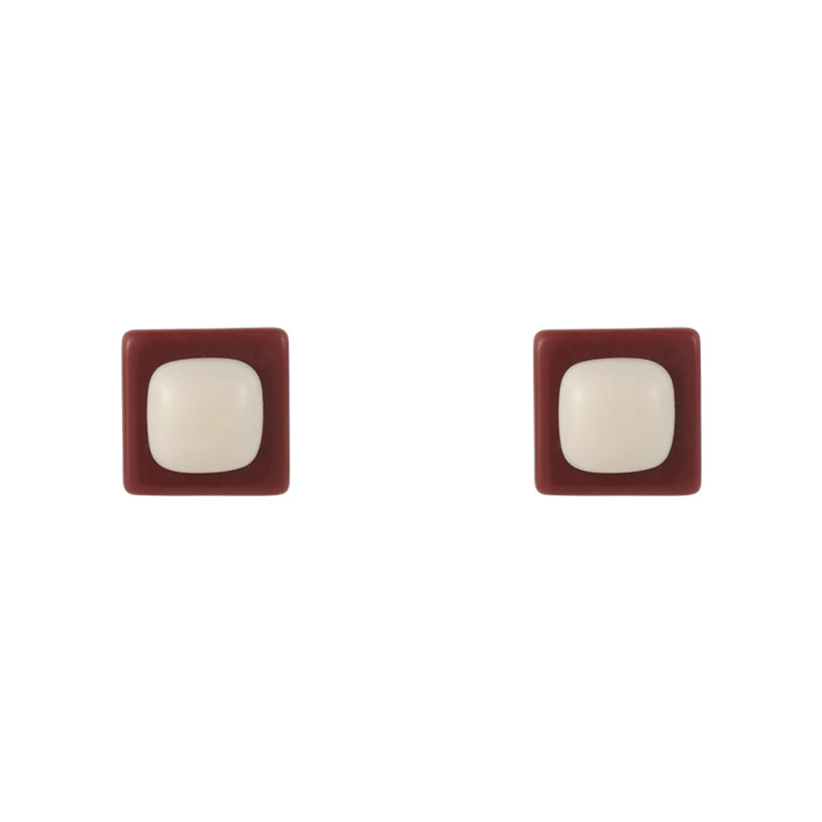 Beige Resin & Silver-Plated Square Stud Earrings