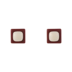Beige Resin & Silver-Plated Square Stud Earrings